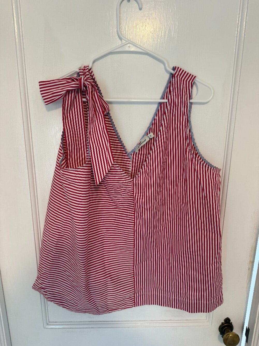 Vineyard Vines V Blouse-Red and White Stripe-XL -Bow Detail